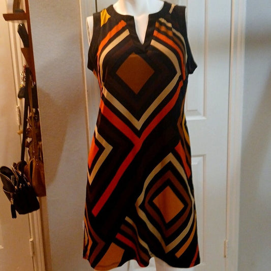 Vintage Retro Emma & Michele Geometric Midi Dress size Small