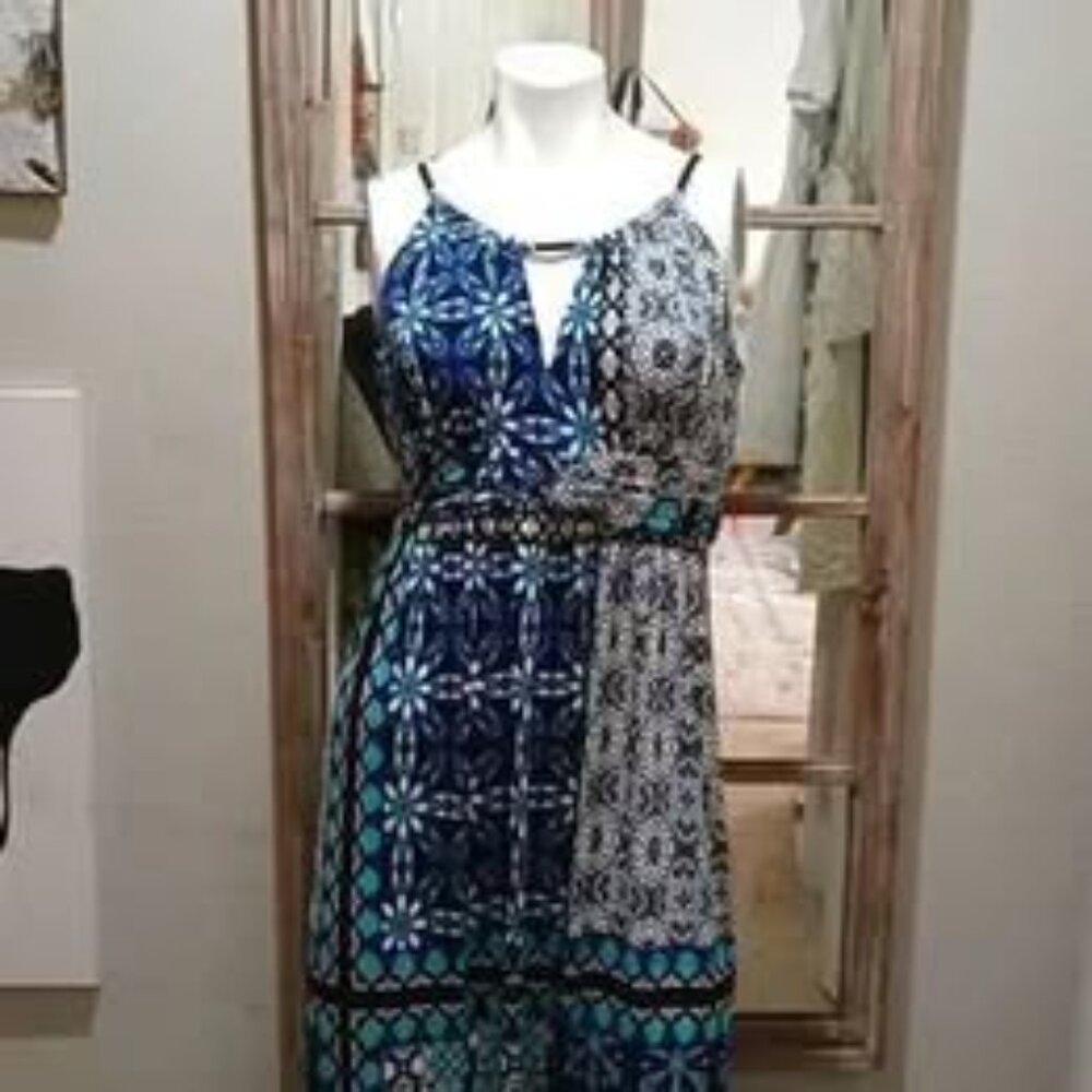 Vintage Sheri Martin New York Women's Maxi Dress Tie-Back Blk Braided Straps S