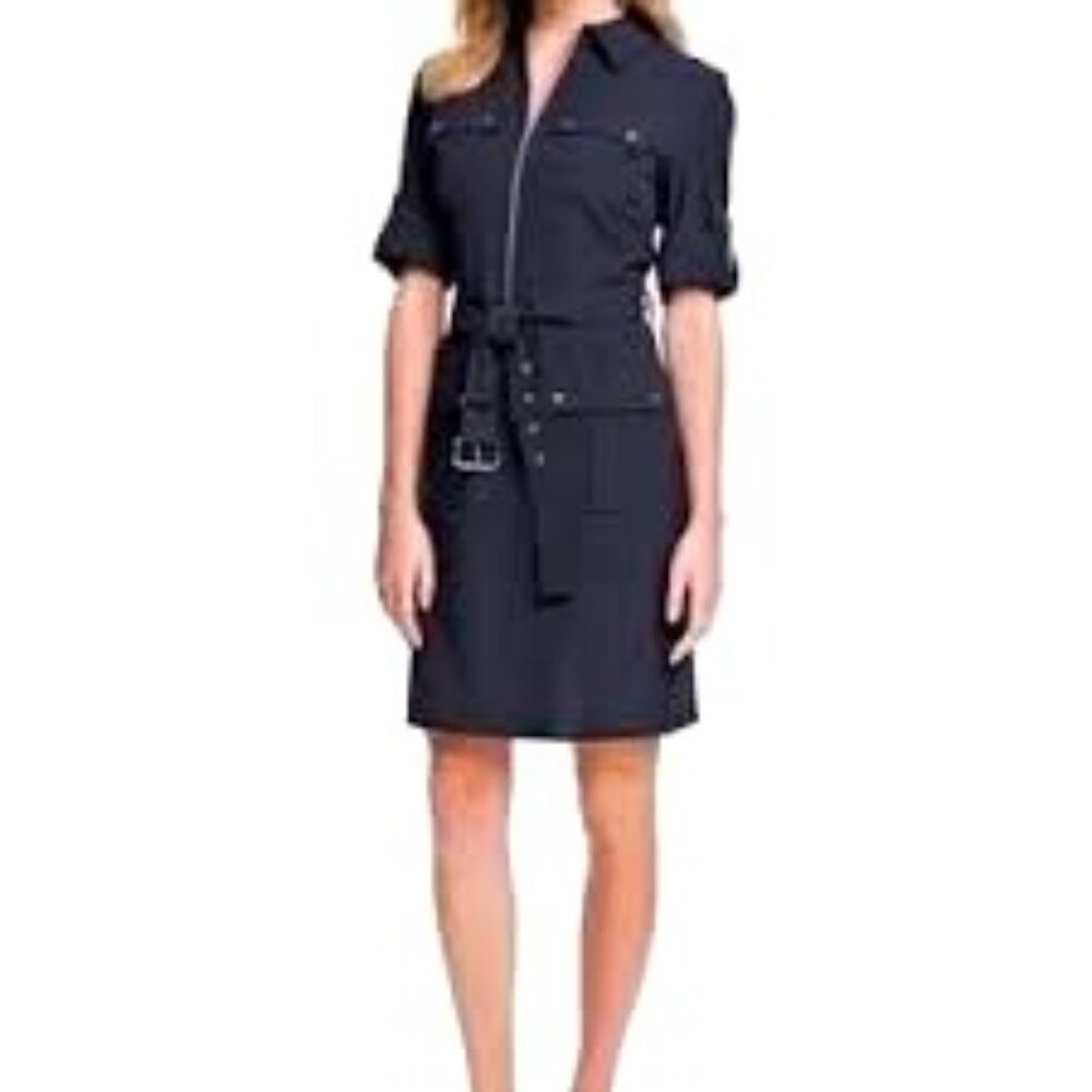 NWT Sharagano Stretch Navy Denim Style Midi Dress Size 8