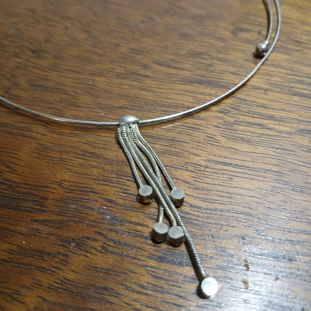 Elegant Vintage Silver Choker with Tassel Design 15" Adjustable