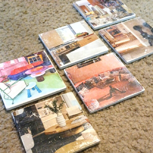 Hand Crafted Artistic Retro MCM Coasters - Multicolor Set (6)