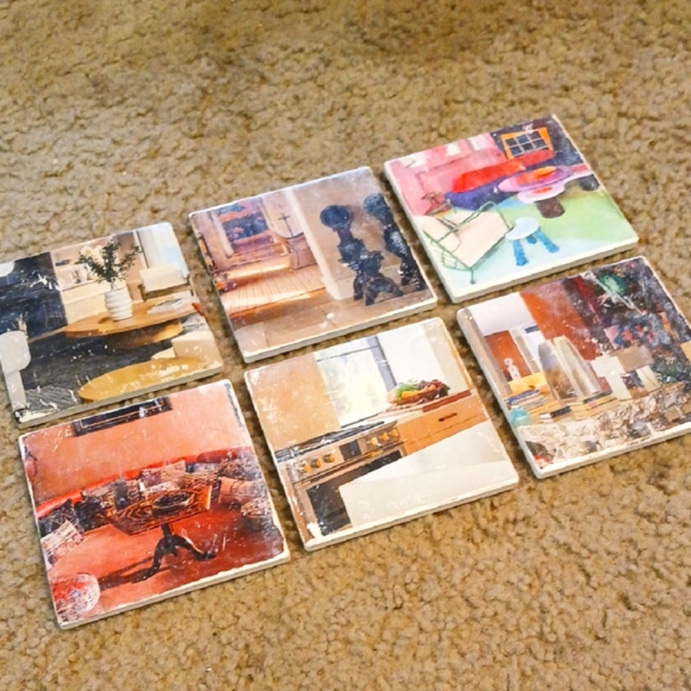 Hand Crafted Artistic Retro MCM Coasters - Multicolor Set (6)