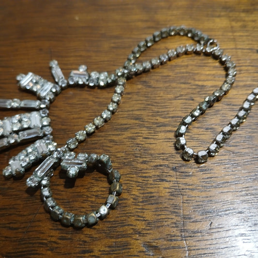 Timeless Silver Vintage Necklace (Choker) with Sparkling Stones 15"