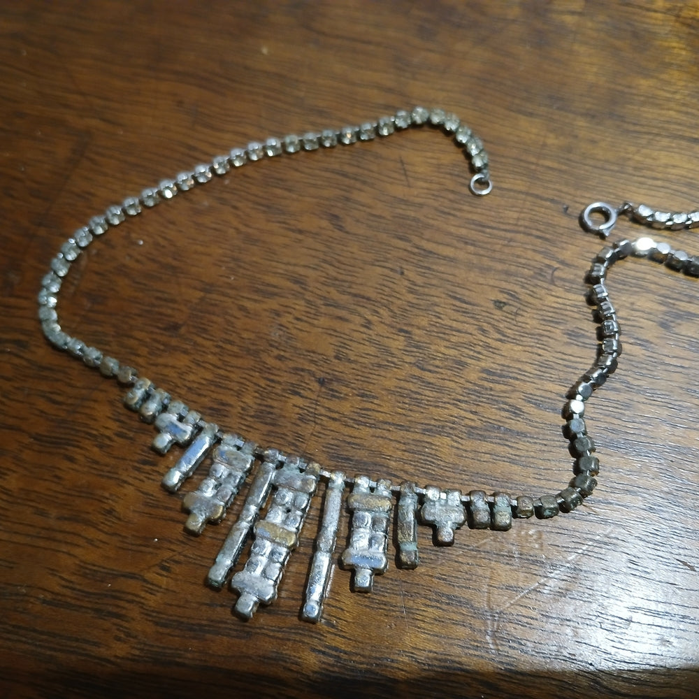 Timeless Silver Vintage Necklace (Choker) with Sparkling Stones 15"