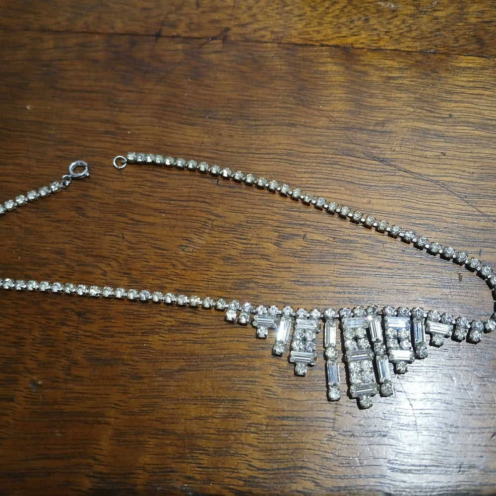 Timeless Silver Vintage Necklace (Choker) with Sparkling Stones 15"