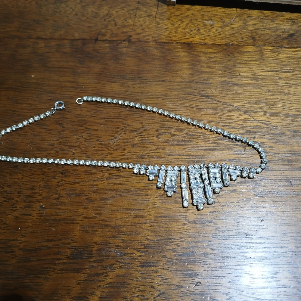 Timeless Silver Vintage Necklace (Choker) with Sparkling Stones 15"