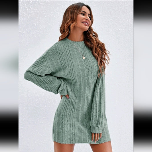 Elegant Green Knit Sweater Dress L