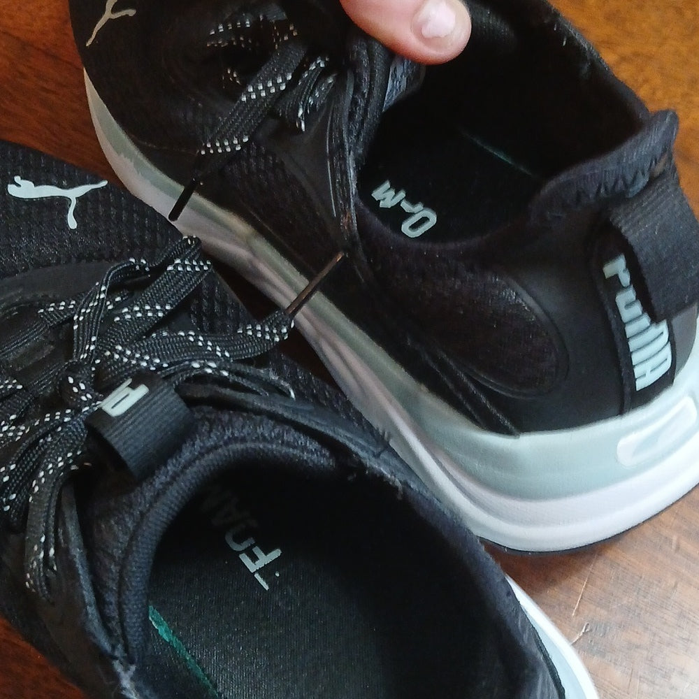 Puma Black & Light Blue Mesh Sneakers with White Sole US 7.5