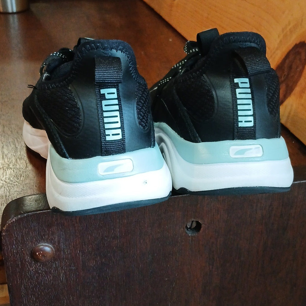 Puma Black & Light Blue Mesh Sneakers with White Sole US 7.5