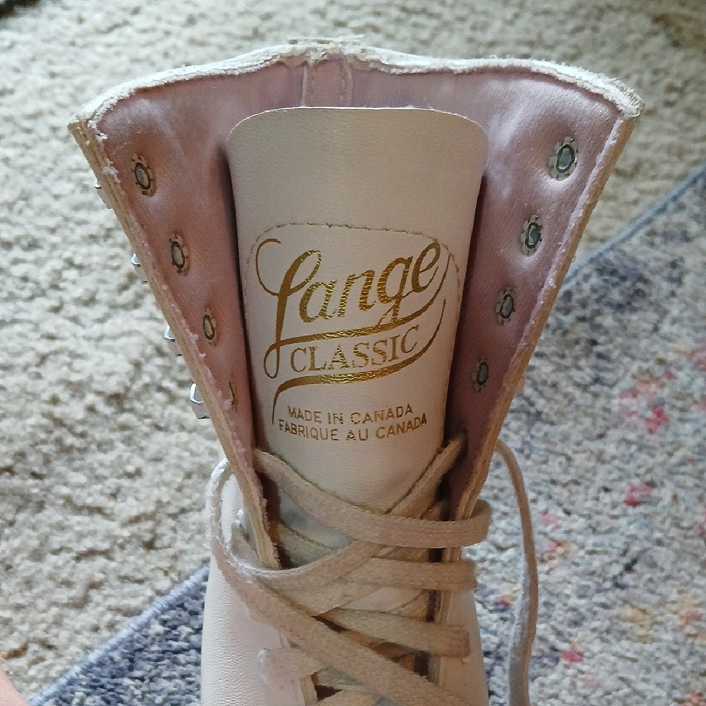 Lange Youth White Ice Skates with Yellow Guards