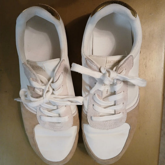 J. Crew Tan and White Leather Sneakers Size 8.5