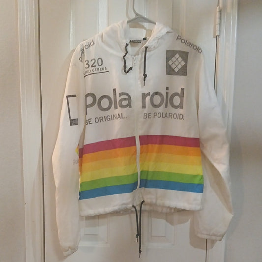 Vintage Polaroid White and Red Raincoat for All-Weather Protection Size L
