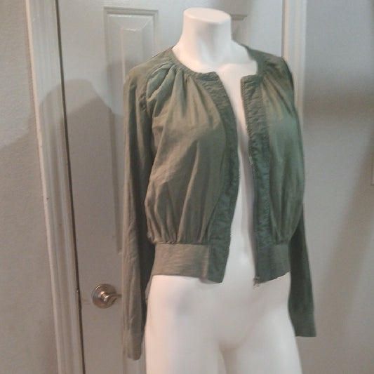 Anthropologie Hei Hei Hilltop Cotton Linen BIend Sage Green Bomber Jacket Size S