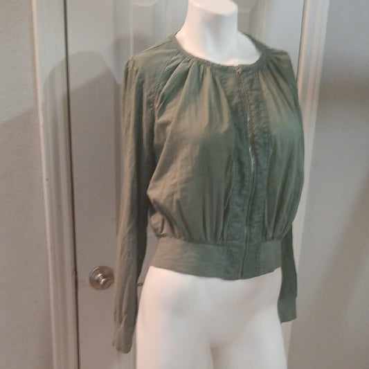Anthropologie Hei Hei Hilltop Cotton Linen BIend Sage Green Bomber Jacket Size S