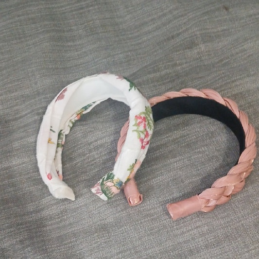 (2) Kendra Scott Floral and Braided Headband Duo - Pink and White