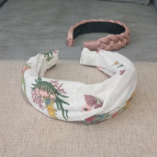 (2) Kendra Scott Floral and Braided Headband Duo - Pink and White