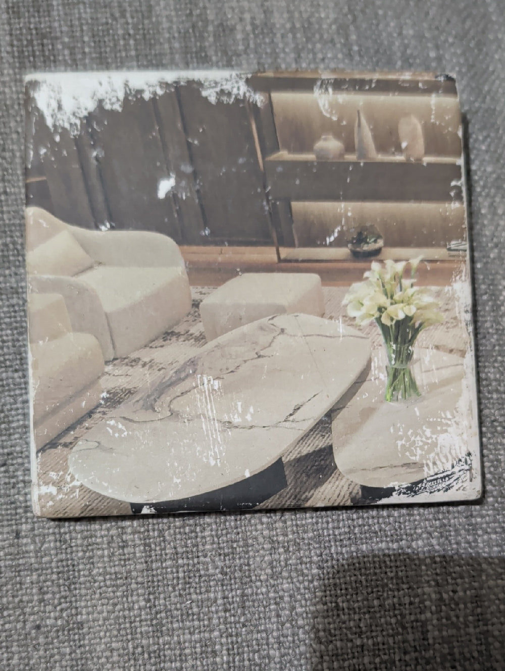 Decorative Beige Marble-Style Art Print Coaster Handcrafted
