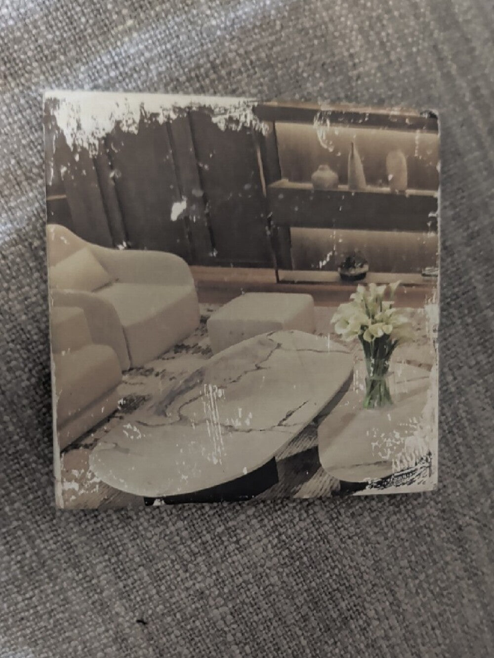 Decorative Beige Marble-Style Art Print Coaster Handcrafted