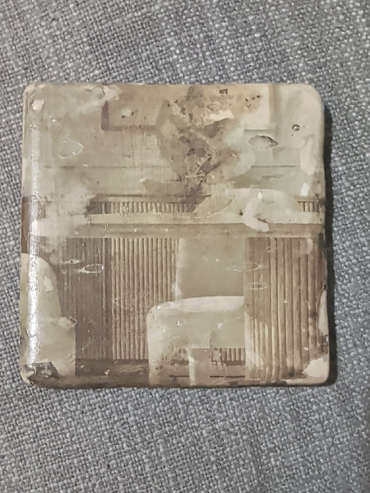 Vintage Decorative Square MCM Living Room Coaster in Beige and Brown Handcrafted
