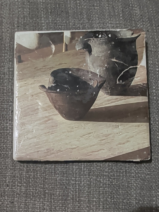 Rustic Brown Pottery Print Art Coaster- Handcrafted