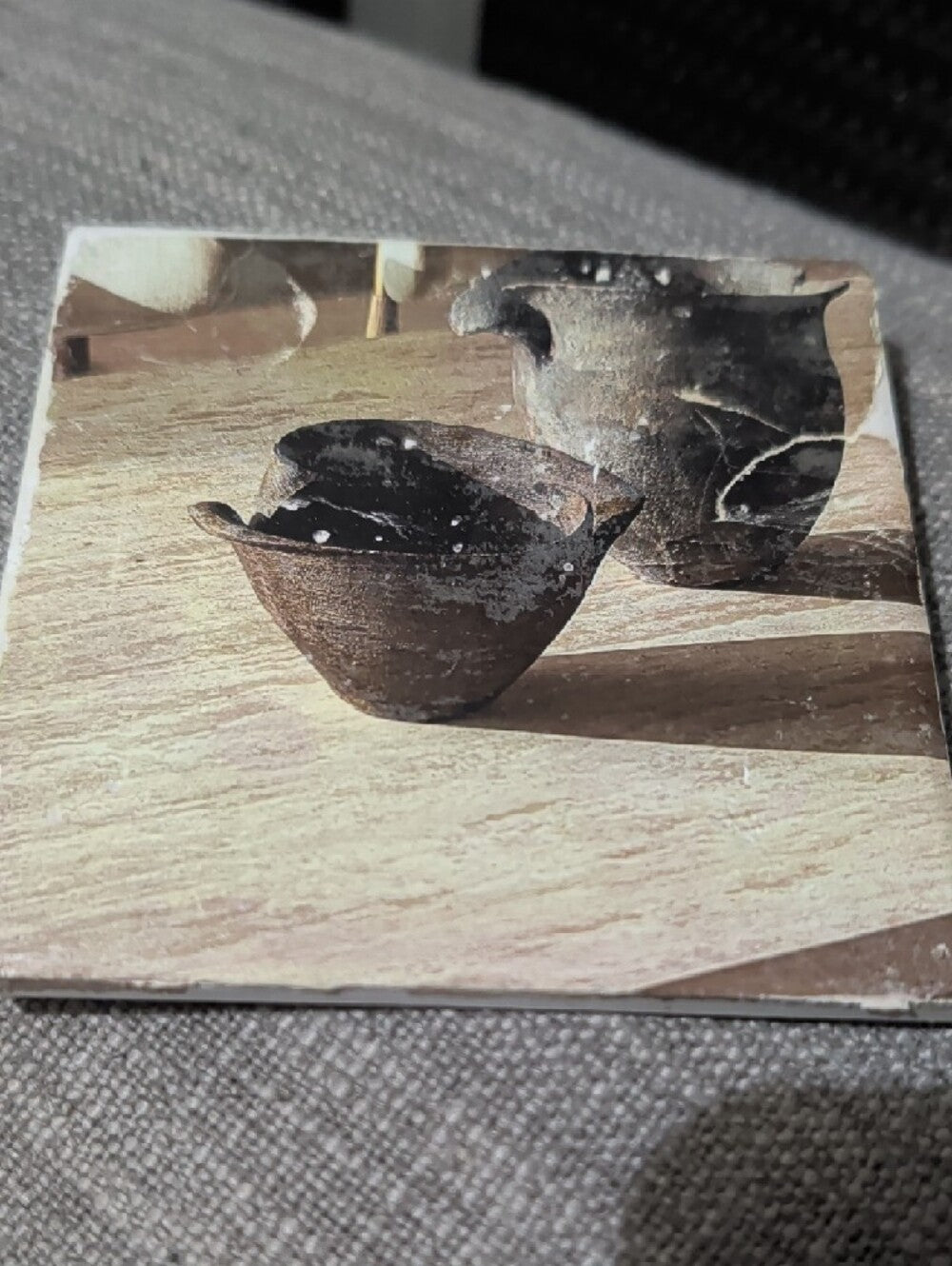 Rustic Brown Pottery Print Art Coaster- Handcrafted