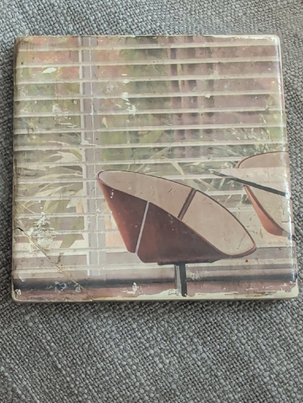 Vintage Mid-Century Chair Art Tile Coaster- Brown & Cream Handcrafted