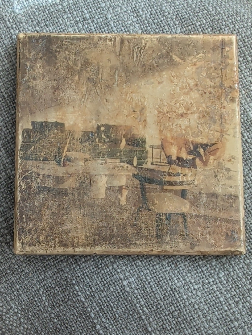 Vintage-Inspired Brown & Tan Abstract Home Art Coaster - Handcrafted