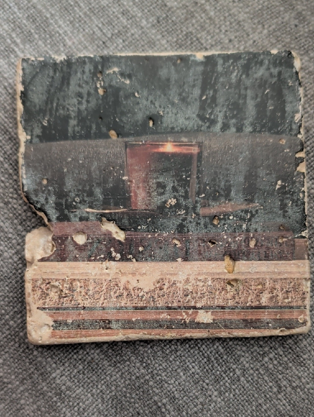Vintage Rustic Candle Still Life Stone Coaster - Brown and Black Handcrafted