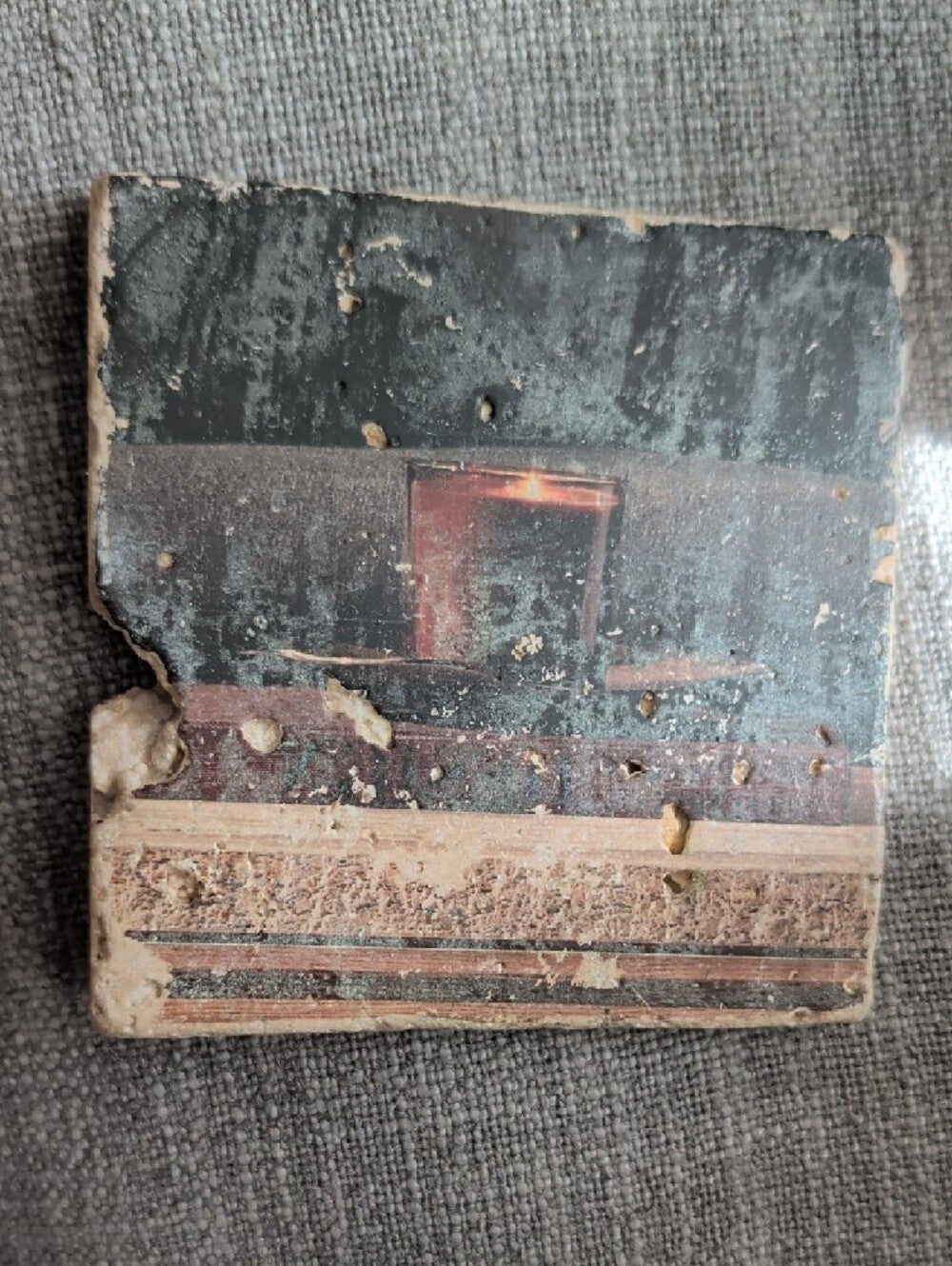 Vintage Rustic Candle Still Life Stone Coaster - Brown and Black Handcrafted