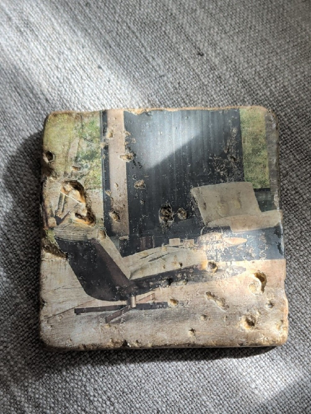 Vintage Living Room Art Coaster in Brown and Beige - Handcrafted