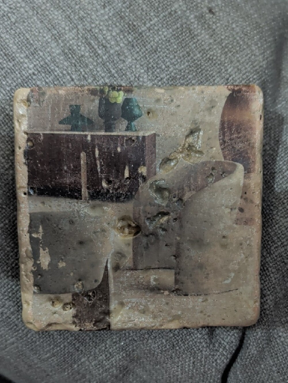 Home Art Distressed Beige Decorative Stone Coaster - Handcrafted