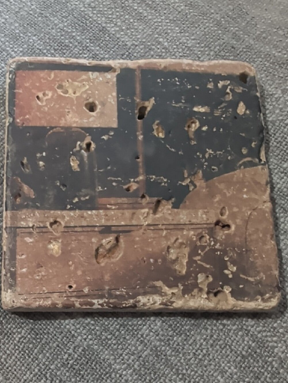 Vintage Square Stone Coaster in Black and Brown - Handcrafted