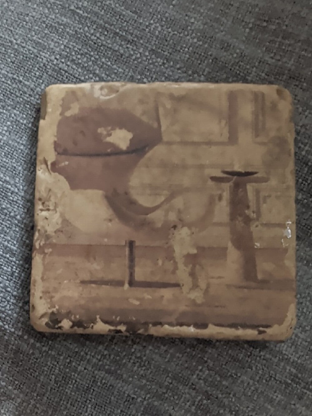 Vintage Mid-Century Modern Chair Illustration Coaster - Beige Brown Handcrafted