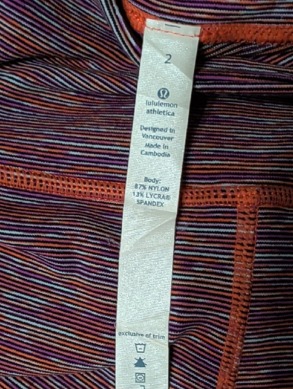 lululemon athletica Striped Purple and Orange Capri Leggings Women's 2