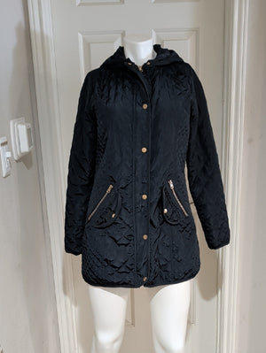 Cavalini Navy Blue Quilted Hooded Puffer Jacket with Gold-Tone Hardware Medium