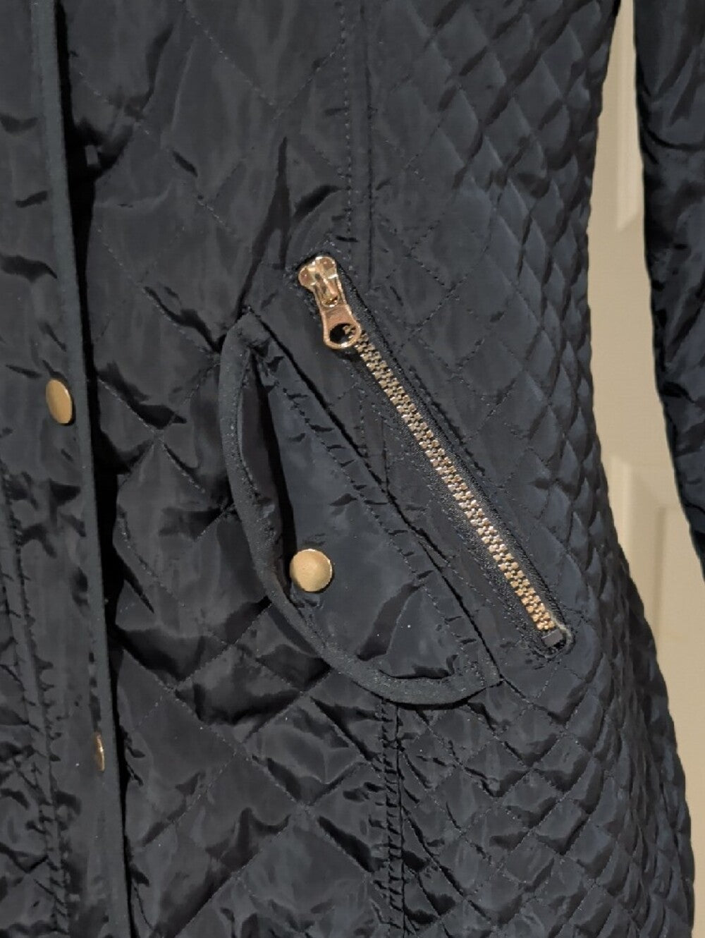 Cavalini Navy Blue Quilted Hooded Puffer Jacket with Gold-Tone Hardware Medium