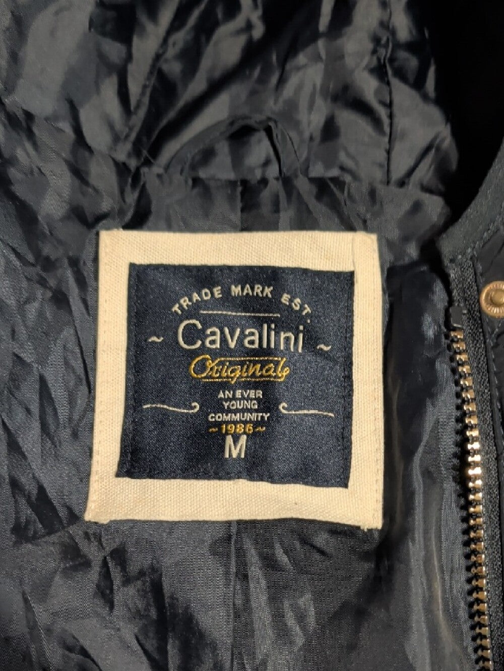 Cavalini Navy Blue Quilted Hooded Puffer Jacket with Gold-Tone Hardware Medium