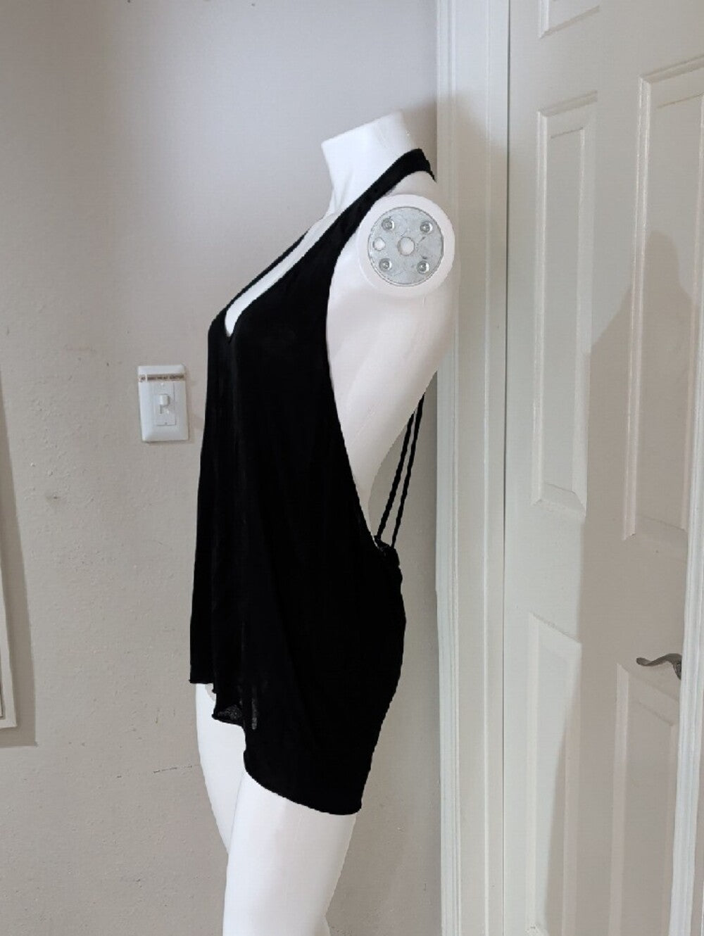 BeBe Sheer Black Racerback Tank Top Low Back Women's M/L