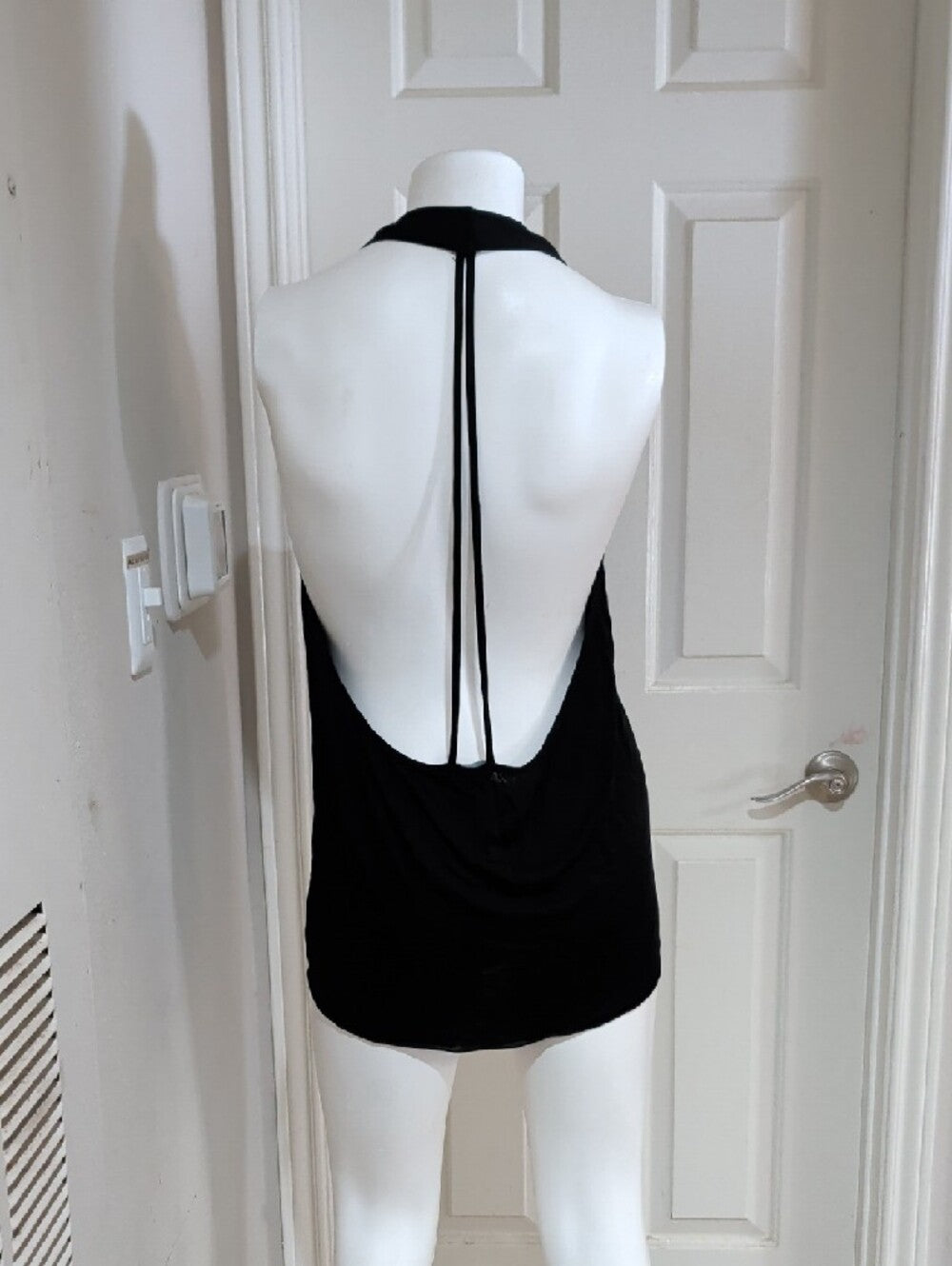 BeBe Sheer Black Racerback Tank Top Low Back Women's M/L