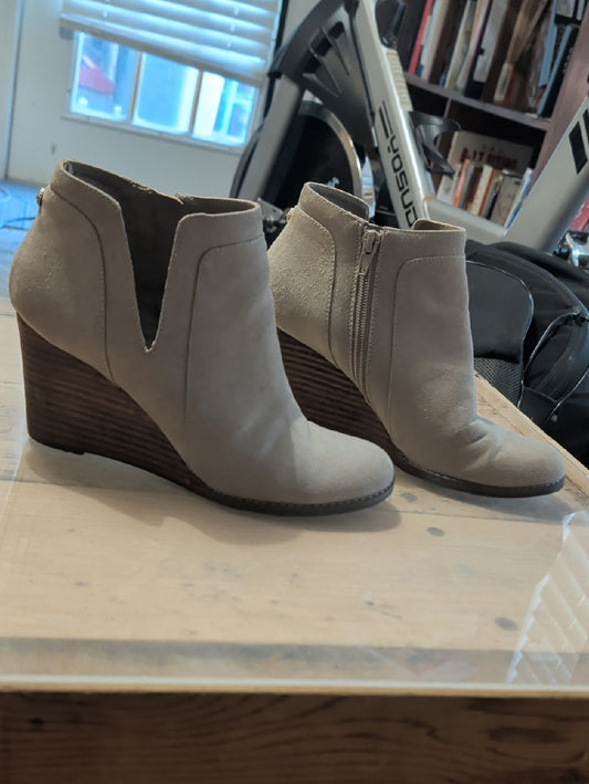 Anne Klein Faux Suede Wedge Ankle Boot - Taupe Women's 7