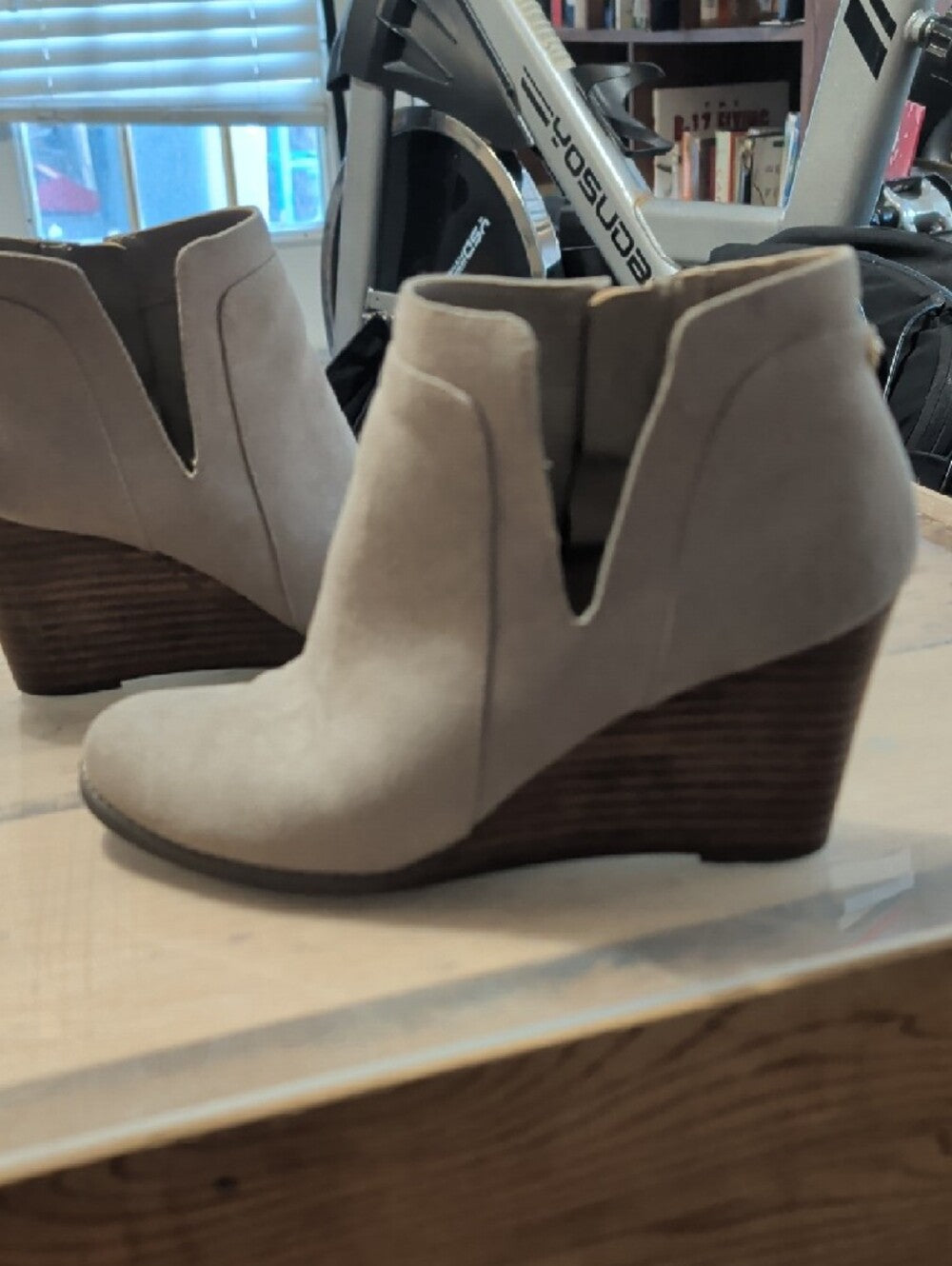 Anne Klein Faux Suede Wedge Ankle Boot - Taupe Women's 7