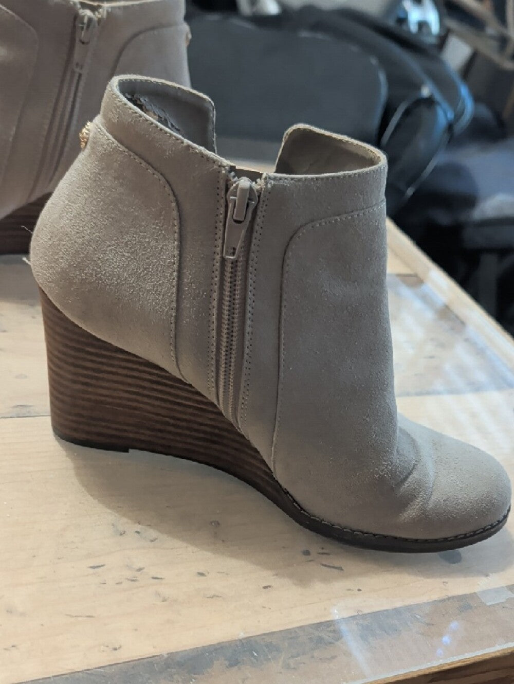 Anne Klein Faux Suede Wedge Ankle Boot - Taupe Women's 7