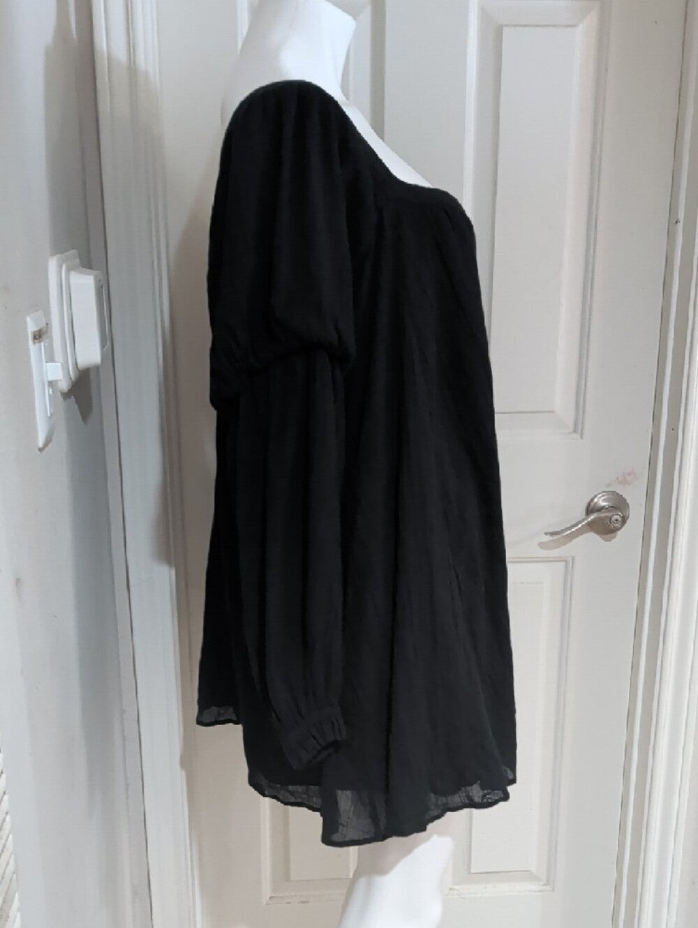Free People Black Button-Front Peasant Dress Women's Medium