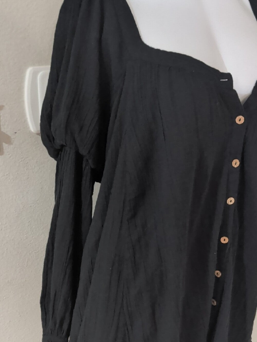Free People Black Button-Front Peasant Dress Women's Medium