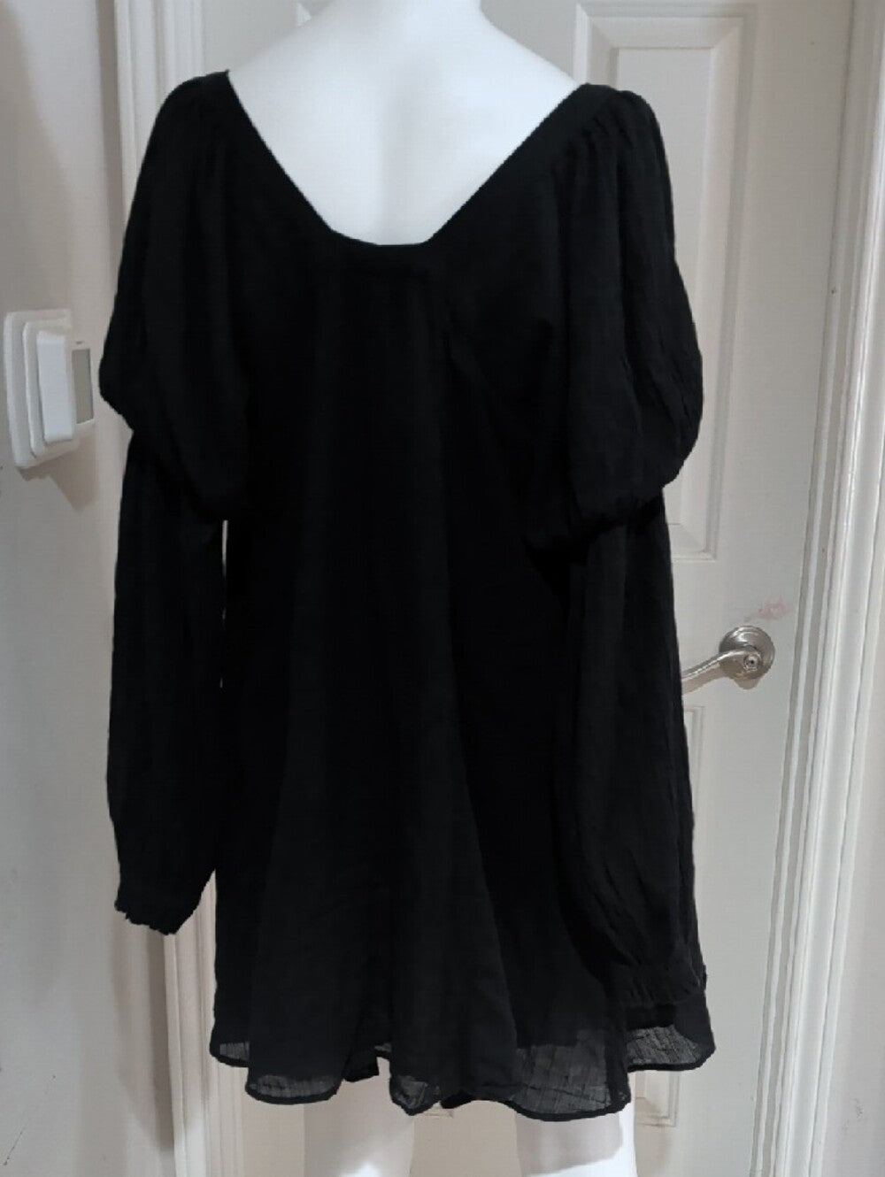 Free People Black Button-Front Peasant Dress Women's Medium