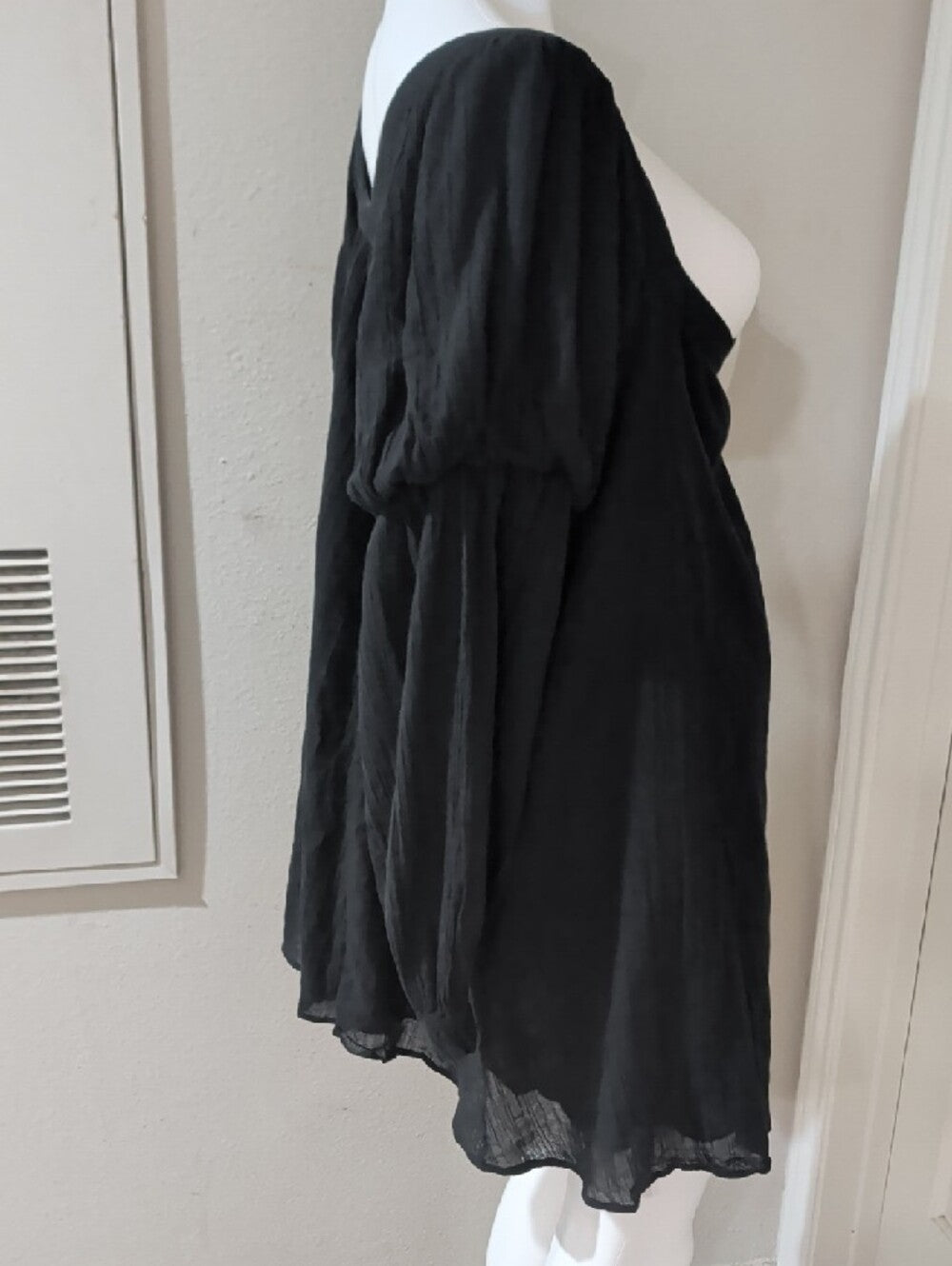 Free People Black Button-Front Peasant Dress Women's Medium