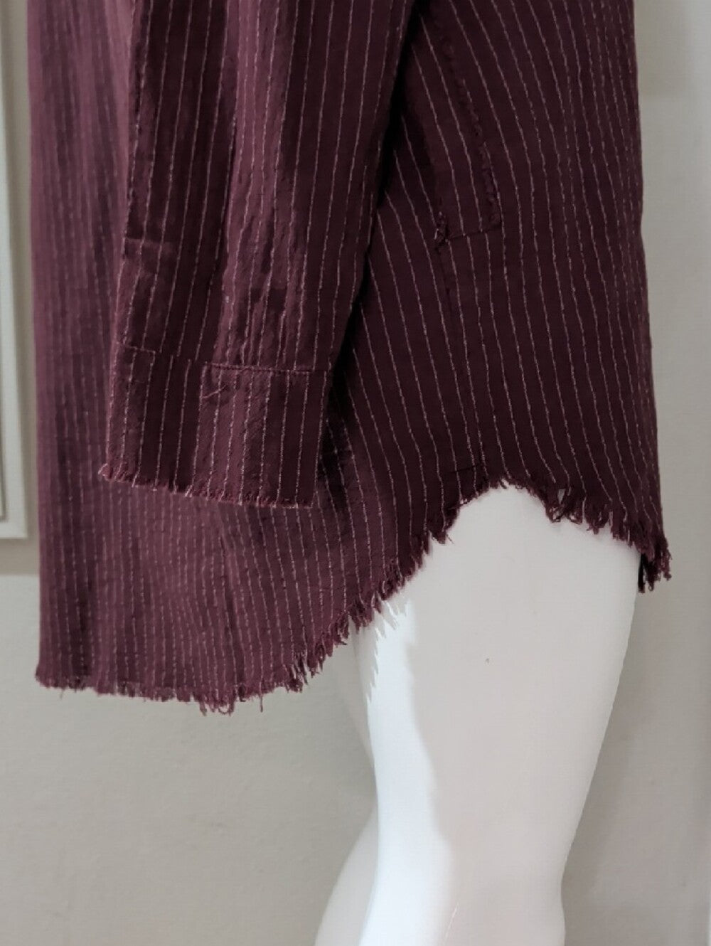 Paintcolors Frayed Hem Button-Up Tunic Mini Dress in Deep Wine Women's Large