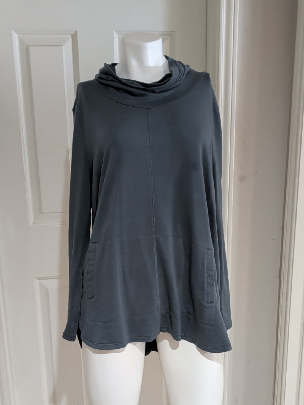 Cozy Funnel Neck Long Sleeve Tunic - Slate Gray Women's Large Petite