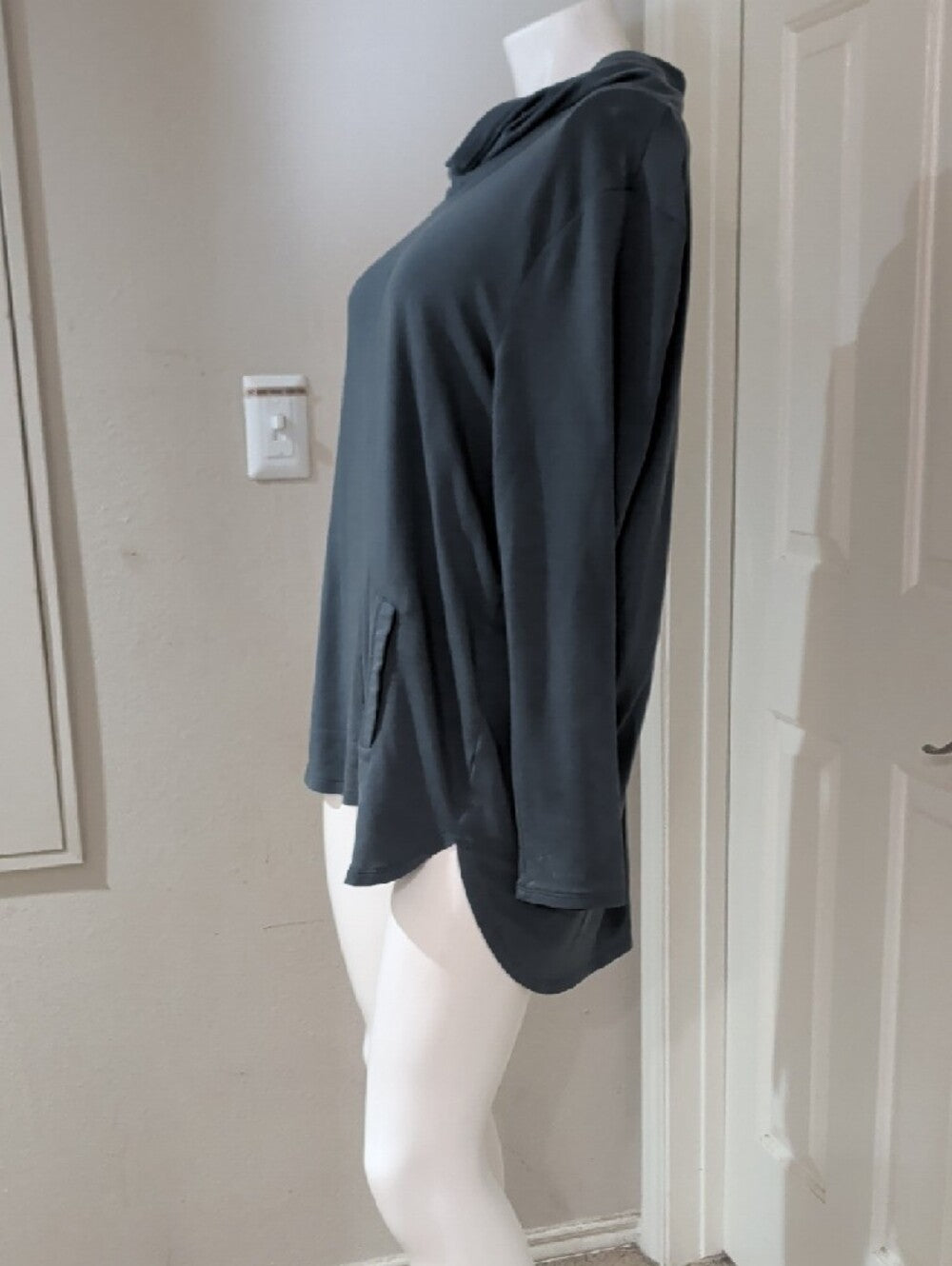 Cozy Funnel Neck Long Sleeve Tunic - Slate Gray Women's Large Petite