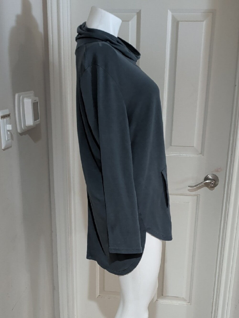 Cozy Funnel Neck Long Sleeve Tunic - Slate Gray Women's Large Petite